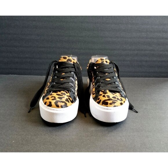 NATALY MENDEZ Brown Leopard Sneakers Sz 37 7 Lace Up Leather Calf Hair - Picture 7 of 15